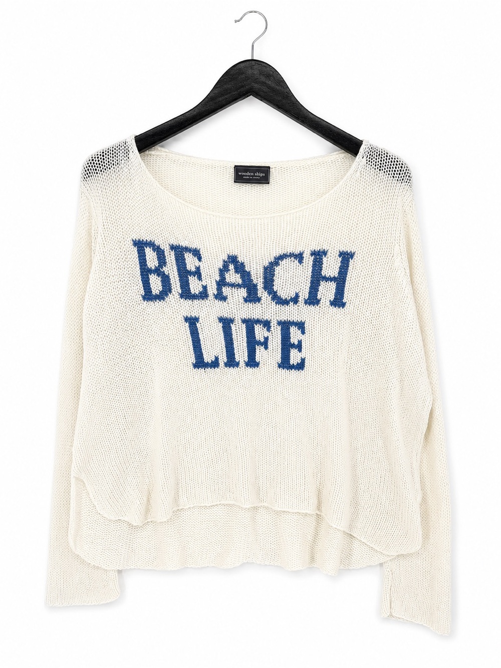 Wooden Ships Beach Life Crew Cotton Open Knit Sweater S/M White